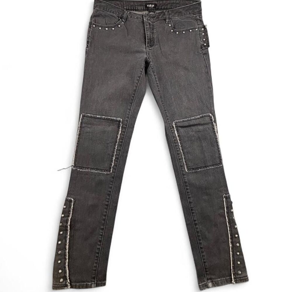 Allen B Black Studded Jeans Women’s 12 Patchwork Contrast Stitch Y2K Denim